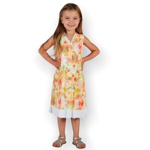 Girls Fresh Produce Yellow Calypso Print Surplice Sleeveless Summer Dress XL